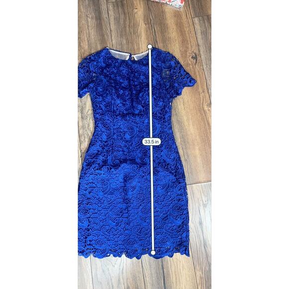 Aidan By Aidan Mattox Cobalt Blue Lace Overlay Open Back Cocktail Dress 0 XS GUC - Picture 8 of 12